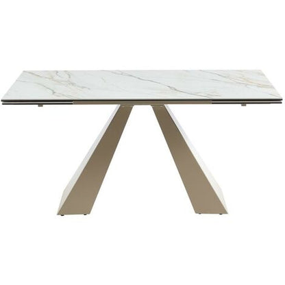  Tavolo Da Pranzo Allungabile Da 6 A 10 Coperti In Ceramica E Metallo Effetto Marmo Bianco E Beige - LOZIPA