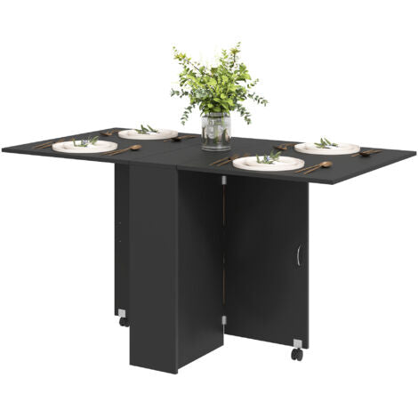  HOMCOM Tavolo Pieghevole In Legno Per 4-6 Persone Con Ruote, 75x140x74cm, Nero
