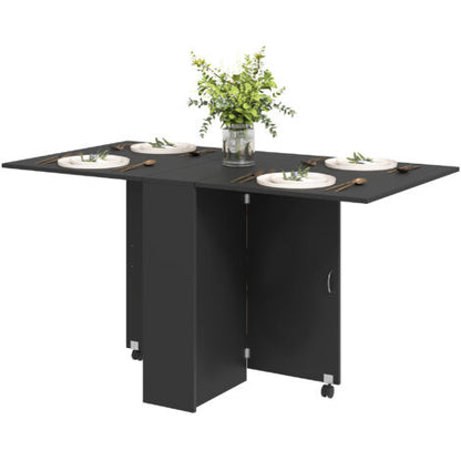  HOMCOM Tavolo Pieghevole In Legno Per 4-6 Persone Con Ruote, 75x140x74cm, Nero