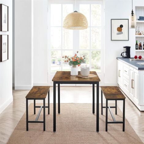 Songmics VASAGLE Set Di Tavolo Da Pranzo E Panche, Tavolo Per Cucina Di 110 X 70 X 75 Cm Con 2 Sgabelli Di 97 X 30 X 50 Cm, Strutture In Acciaio, Per Sala Da Pranzo, Soggiorno, Marrone Vintage E Nero Da SONGMI