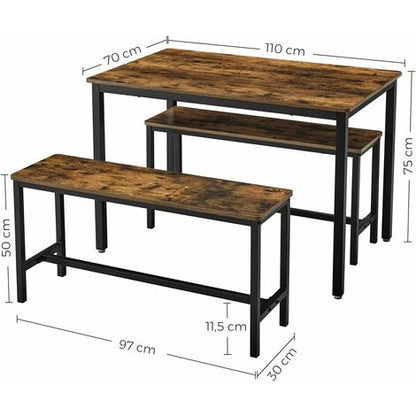 Songmics VASAGLE Set Di Tavolo Da Pranzo E Panche, Tavolo Per Cucina Di 110 X 70 X 75 Cm Con 2 Sgabelli Di 97 X 30 X 50 Cm, Strutture In Acciaio, Per Sala Da Pranzo, Soggiorno, Marrone Vintage E Nero Da SONGMI