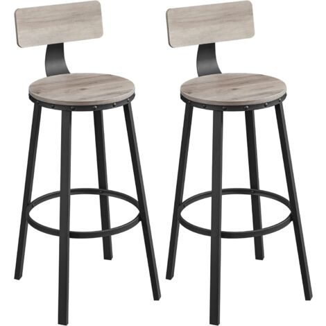 Songmics VASAGLE Set Di 2 Sgabelli Alti, Sgabelli Da Bar Con Schienale, Sgabelli Cucina, Struttura In Acciaio, Montaggio Facile, Sedile Alta 73 Cm, Stile Industriale, Greige E Nero