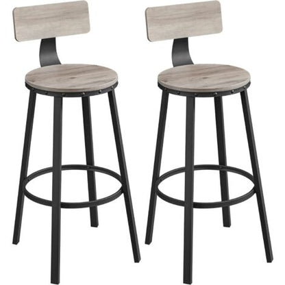 Songmics VASAGLE Set Di 2 Sgabelli Alti, Sgabelli Da Bar Con Schienale, Sgabelli Cucina, Struttura In Acciaio, Montaggio Facile, Sedile Alta 73 Cm, Stile Industriale, Greige E Nero