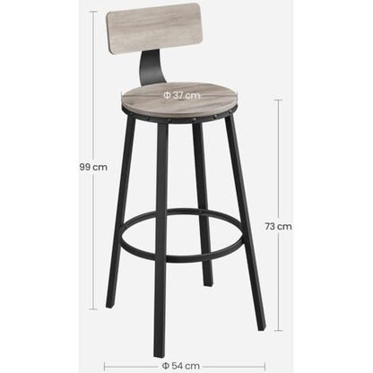 Songmics VASAGLE Set Di 2 Sgabelli Alti, Sgabelli Da Bar Con Schienale, Sgabelli Cucina, Struttura In Acciaio, Montaggio Facile, Sedile Alta 73 Cm, Stile Industriale, Greige E Nero
