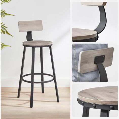 Songmics VASAGLE Set Di 2 Sgabelli Alti, Sgabelli Da Bar Con Schienale, Sgabelli Cucina, Struttura In Acciaio, Montaggio Facile, Sedile Alta 73 Cm, Stile Industriale, Greige E Nero