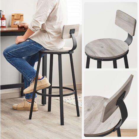 Songmics VASAGLE Set Di 2 Sgabelli Alti, Sgabelli Da Bar Con Schienale, Sgabelli Cucina, Struttura In Acciaio, Montaggio Facile, Sedile Alta 73 Cm, Stile Industriale, Greige E Nero