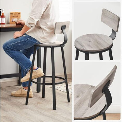 Songmics VASAGLE Set Di 2 Sgabelli Alti, Sgabelli Da Bar Con Schienale, Sgabelli Cucina, Struttura In Acciaio, Montaggio Facile, Sedile Alta 73 Cm, Stile Industriale, Greige E Nero