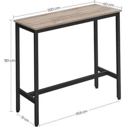 Songmics VASAGLE Tavolo Da Bar Rettangolare Stretto, Tavolo Da Cucina, Tavolo Da Pranzo Alto, Robusto Telaio In Metallo, 100 X 40 X 90 Cm, Facile Da Assemblare, Greige E Nero