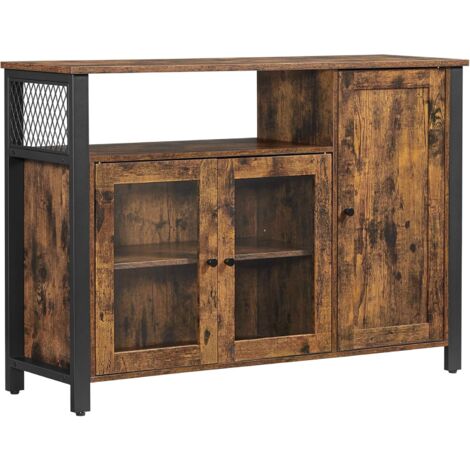  VASAGLE Mobiletto Multiuso, Armadietto, Credenza A 3 Ante, Per Cucina, Sala Da Pranzo, Salotto, 110 X 33 X 75 Cm, Stile Industriale, Marrone Vintage E Nero Da SONGMICS