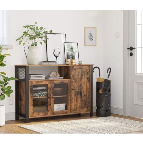  VASAGLE Mobiletto Multiuso, Armadietto, Credenza A 3 Ante, Per Cucina, Sala Da Pranzo, Salotto, 110 X 33 X 75 Cm, Stile Industriale, Marrone Vintage E Nero Da SONGMICS
