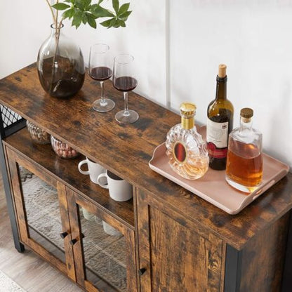  VASAGLE Mobiletto Multiuso, Armadietto, Credenza A 3 Ante, Per Cucina, Sala Da Pranzo, Salotto, 110 X 33 X 75 Cm, Stile Industriale, Marrone Vintage E Nero Da SONGMICS