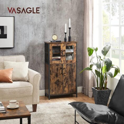  VASAGLE Mobiletto Multiuso, Armadietto, Credenza, Ripiano Regolabile, Mobile Da Bagno, Struttura In Acciaio, Per Salotto Cucina, Stile Industriale, Marrone Vintage E Nero Da SONGMICS