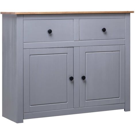  Credenza Grigia 93x40x80 Cm In Legno Massello Di Pino Panama