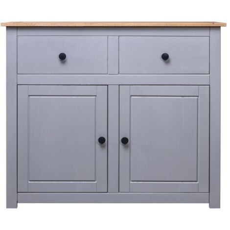  Credenza Grigia 93x40x80 Cm In Legno Massello Di Pino Panama