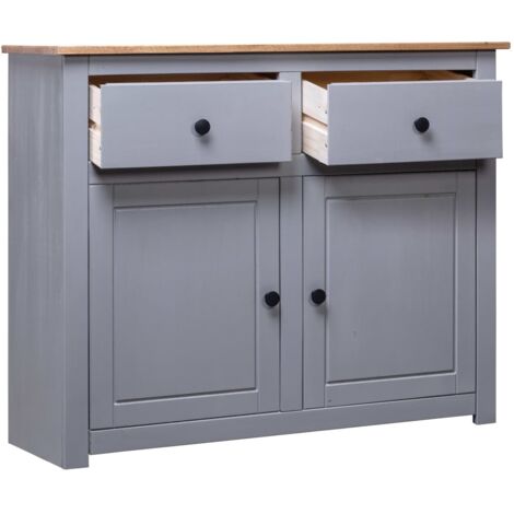  Credenza Grigia 93x40x80 Cm In Legno Massello Di Pino Panama