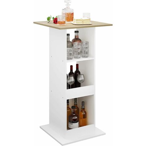  WOLTU Tavolo Da Bar Quadrato. Tavolino Alto E Stretto Con 3 Ripiani. Tavolo Alto Da Cucina. Sala Da Pranzo. Bistrot. In Truciolare. 60x60x112cm. Legno Chiaro E Bianco