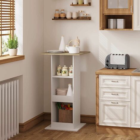  WOLTU Tavolo Da Bar Quadrato. Tavolino Alto E Stretto Con 3 Ripiani. Tavolo Alto Da Cucina. Sala Da Pranzo. Bistrot. In Truciolare. 60x60x112cm. Legno Chiaro E Bianco