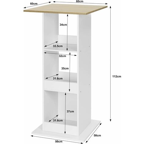  WOLTU Tavolo Da Bar Quadrato. Tavolino Alto E Stretto Con 3 Ripiani. Tavolo Alto Da Cucina. Sala Da Pranzo. Bistrot. In Truciolare. 60x60x112cm. Legno Chiaro E Bianco