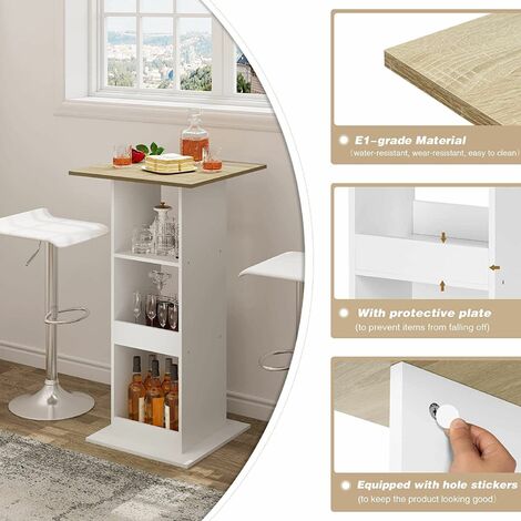  WOLTU Tavolo Da Bar Quadrato. Tavolino Alto E Stretto Con 3 Ripiani. Tavolo Alto Da Cucina. Sala Da Pranzo. Bistrot. In Truciolare. 60x60x112cm. Legno Chiaro E Bianco