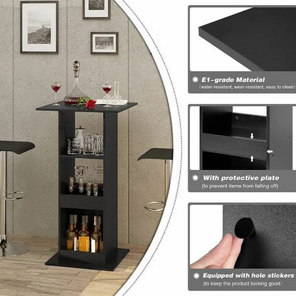  WOLTU Tavolo Da Bar Quadrato. Tavolino Alto E Stretto Con 3 Ripiani. Tavolo Alto Da Cucina. Sala Da Pranzo. Bistrot. In Truciolare. 60x60x112cm. Nero