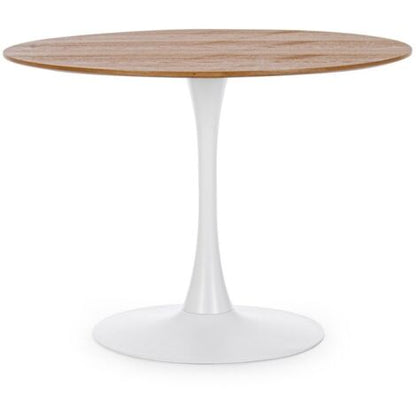  Tavolo Bloom Rotondo Con Struttura In Acciaio Verniciato, Piano In Legno -100 Cm / Bianco/Legno