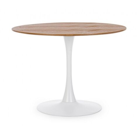  Tavolo Bloom Rotondo Con Struttura In Acciaio Verniciato, Piano In Legno -100 Cm / Bianco/Legno