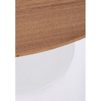  Tavolo Bloom Rotondo Con Struttura In Acciaio Verniciato, Piano In Legno -100 Cm / Bianco/Legno