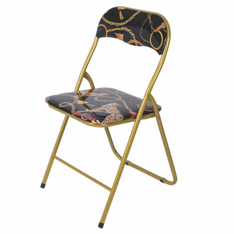  Sedia Pieghevole Salvaspazio Da Interno In Acciaio Con Seduta E Schienale In PVC Imbottito E Decoro Baroque Medusa Fold