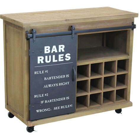  Mobile Credenza Madia Da Interno Bar In Acciaio E Legno Con Ruote Scomparto A 12 Posti Per Bottiglie E Anta Scorrevole No Rules