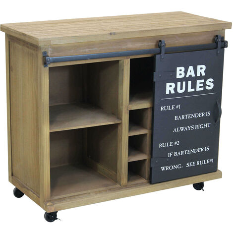  Mobile Credenza Madia Da Interno Bar In Acciaio E Legno Con Ruote Scomparto A 12 Posti Per Bottiglie E Anta Scorrevole No Rules