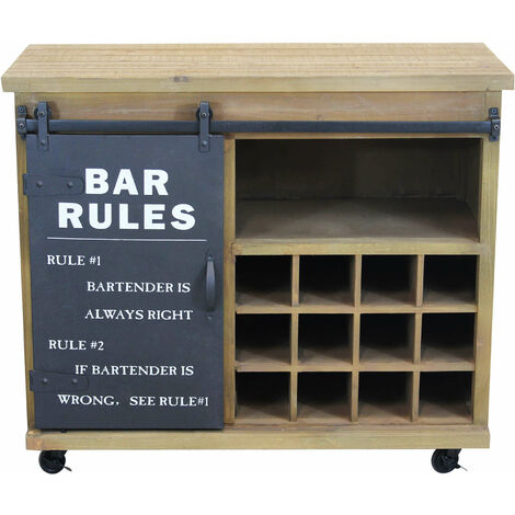 Mobile Credenza Madia Da Interno Bar In Acciaio E Legno Con Ruote Scomparto A 12 Posti Per Bottiglie E Anta Scorrevole No Rules
