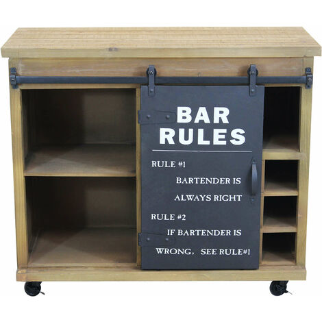  Mobile Credenza Madia Da Interno Bar In Acciaio E Legno Con Ruote Scomparto A 12 Posti Per Bottiglie E Anta Scorrevole No Rules