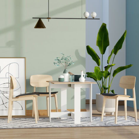  Homcom Tavolo Da Pranzo Moderno Salvaspazio Bianco Rovere, 103x76x73.5cm