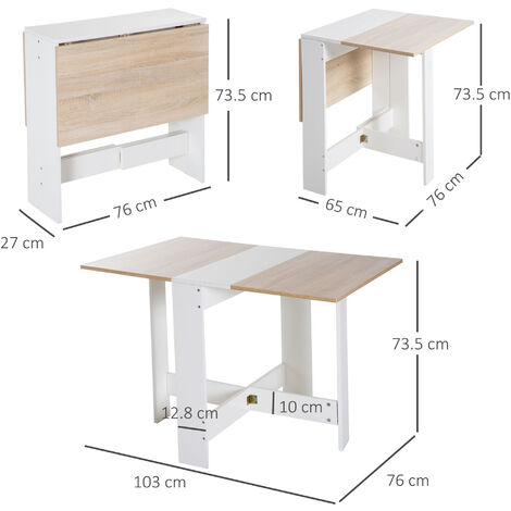  Homcom Tavolo Da Pranzo Moderno Salvaspazio Bianco Rovere, 103x76x73.5cm